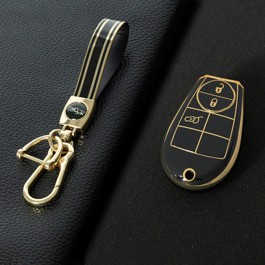 JEC1T1 Black-Gold Plating TPU Car Key Case Cover Fob for Dodge Challenger Charger Magnum Journey Ram Jeep Commander Grand Cherokee Chrysler 300