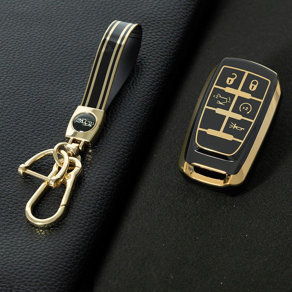 JEE5T1 Black-Gold Plating TPU Jeep Grand Cherokee Chrysler 300C for Fiat Freemont Dod Ram 1500 Journey-Fit Model Car Key Cover Case Car Key Accessories