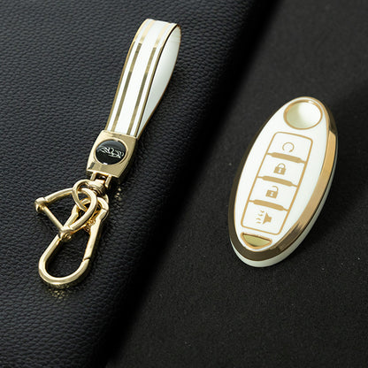 NIB7T1 White-Gold Plating TPU Car Key Case Cover for Nissan Qashqai X-Trail T32 T31 Juke J10 J11 Kicks Tiida Pathfinder