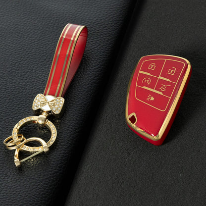 CEV3T1 Red-Gold Plating Car Key Cover Tpu Car Key Case Fob Cover Shell for Chevrolet Tahoe Suburban for GMC Yukon for Buick ENVISION S Plus Avenir 2020 2021 2022 2023