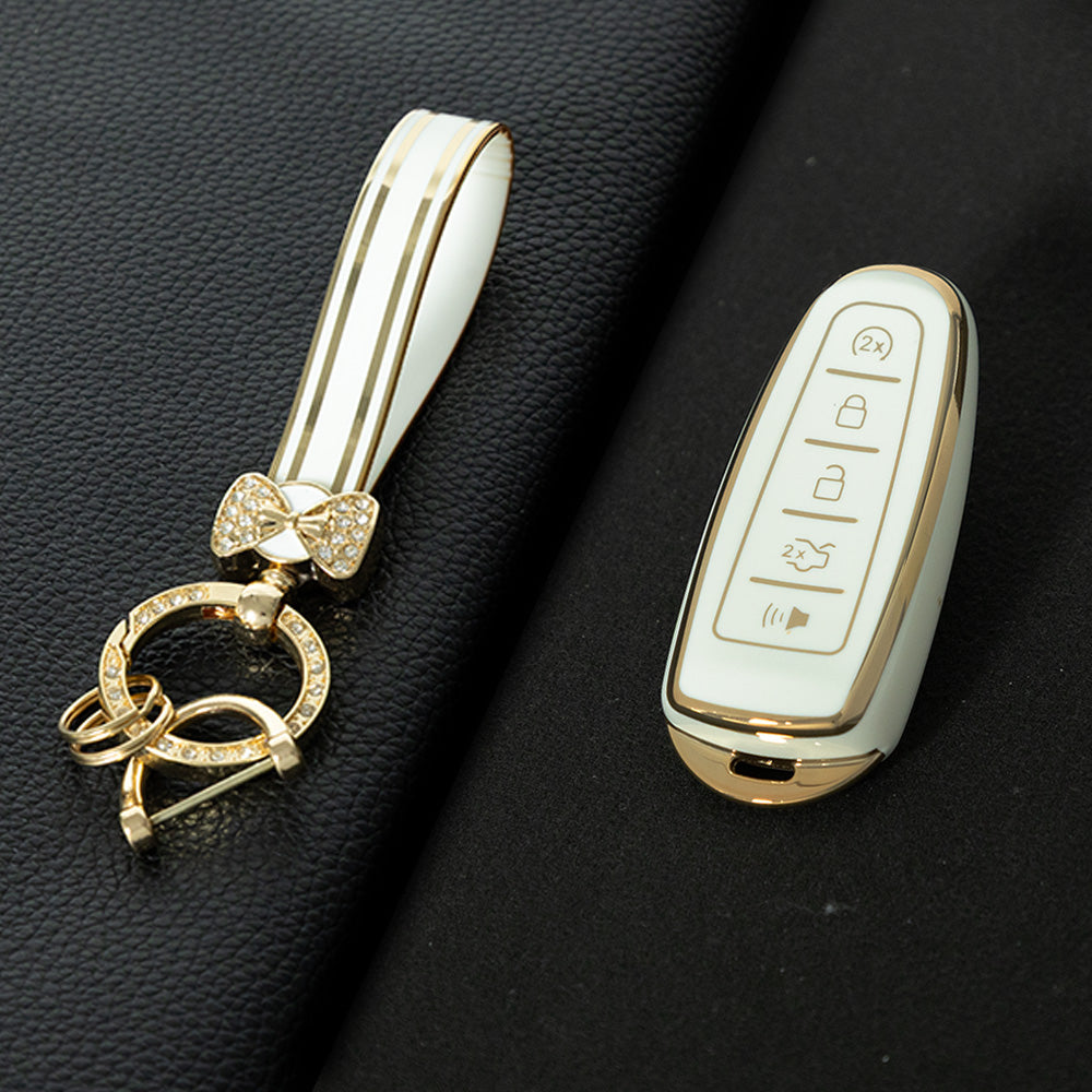 FOJ2T1 White-Gold Plating TPU Car Key Case Cover for Ford 2011 2012 2013 EDGE Lincoln Navigator