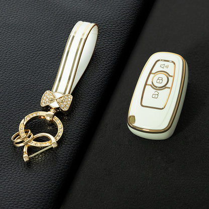 GRB1T1 White-Gold Plating Car Key Cover Premium Soft TPU Car Key Case Cover Shell for HAVAL H6 M6 DARGO C50 H1 H2 GW Key Rings Keychain Bag Accessories