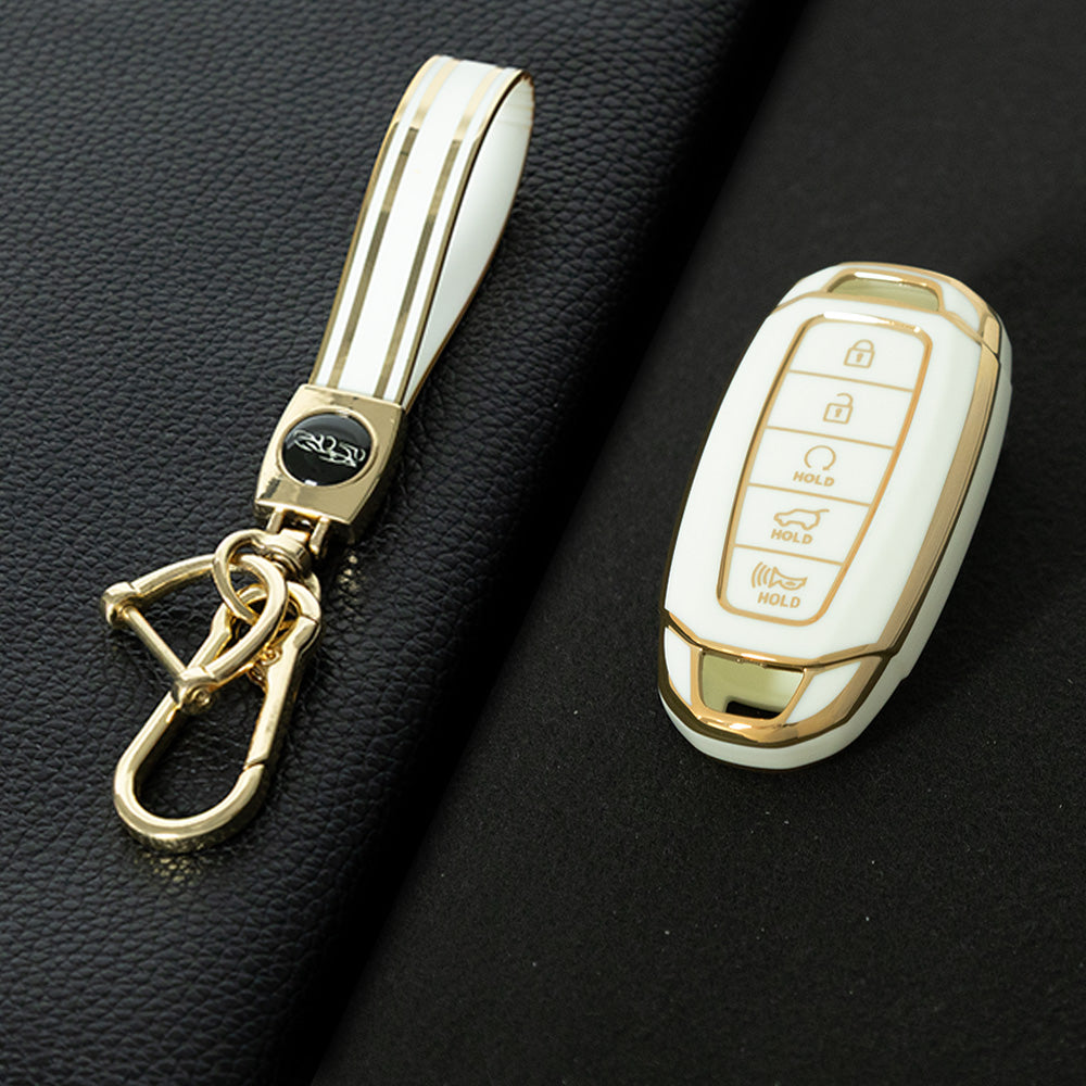 HYS2T1 White-Gold Plating Premium Soft TPU Car Key Case Cover Shell for Hyundai IX25 IX35 MISTRA Elantra Tucson Sonata VERNA LAFESTA