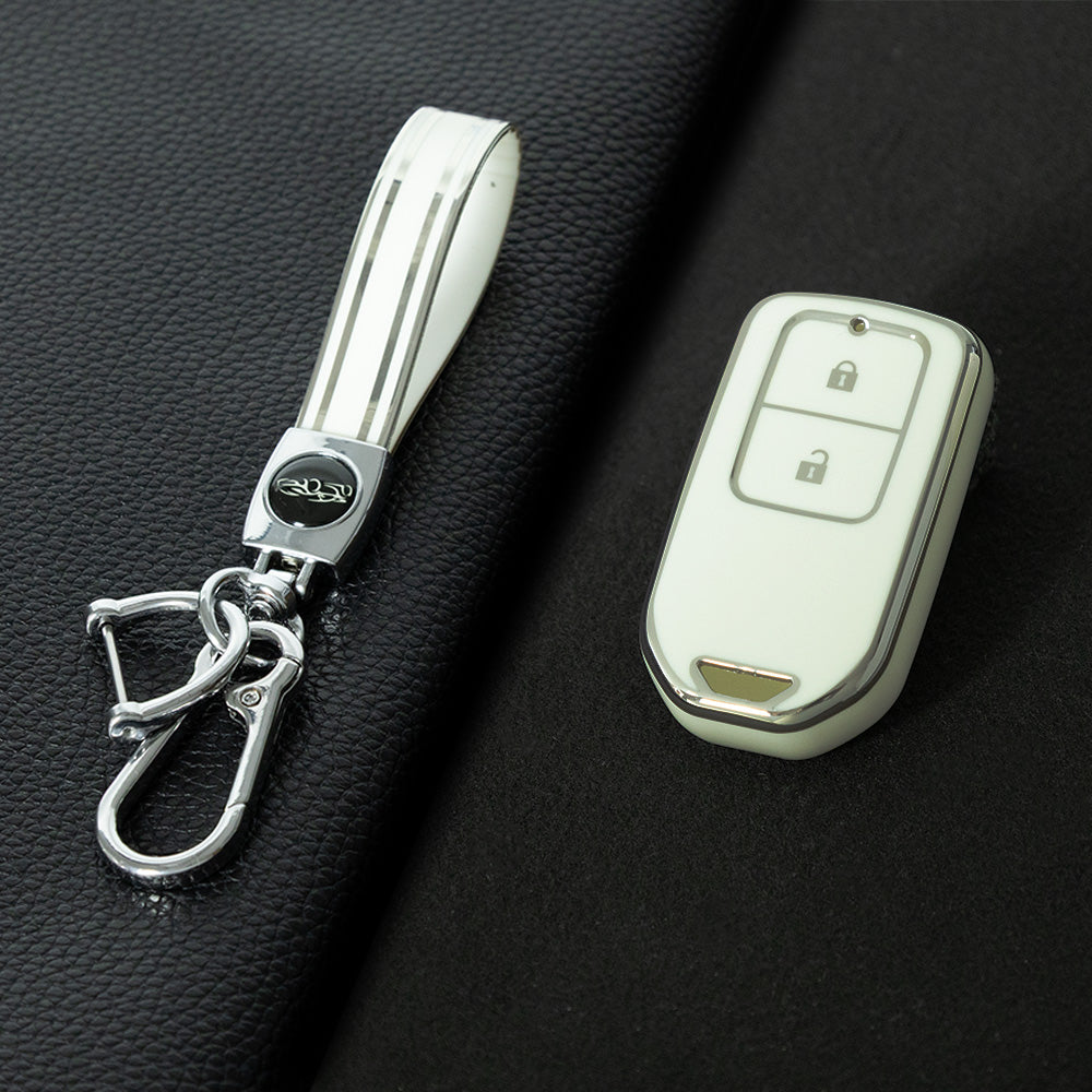 HOA2T1 White-Silver Plating Car Key Cover 2/3/4/5-Button Full-Coverage TPU Key Cover for Honda CR-V/Accord/Civic/Fit/Jade/Odyssey - Anti-Scratch Protective Case