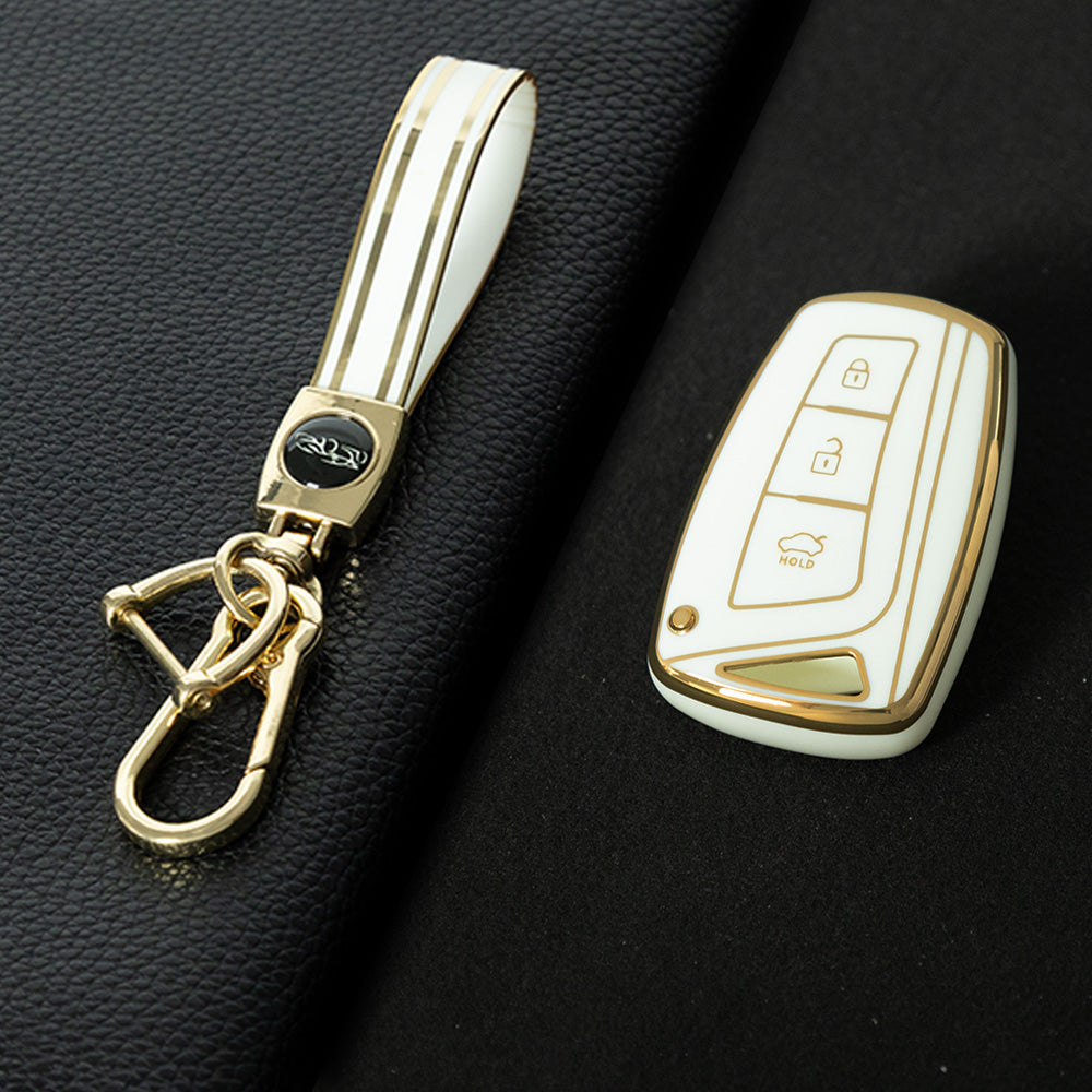 HYH1T1 White-Gold Plating 3 Buttons Car Key Case Cover for Hyundai Santa Fe Sport Ix45 Equus Centennial Genesis G80 Grandeur Azera 2013-2016