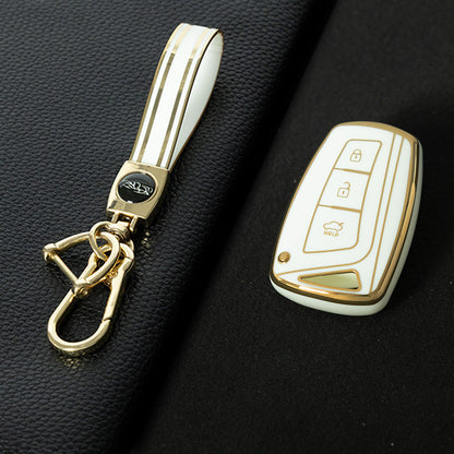 HYH1T1 White-Gold Plating 3 Buttons Car Key Case Cover for Hyundai Santa Fe Sport Ix45 Equus Centennial Genesis G80 Grandeur Azera 2013-2016