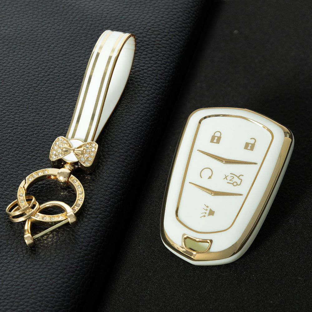 CAA2T1 White-Gold Plating Car Key Cover Suitable for Cadillac Keycase Xt5 Xt4 Xt6 Ct5 Ct6 Ct4 Xts Shell Atsl Car Key Bag keychain
