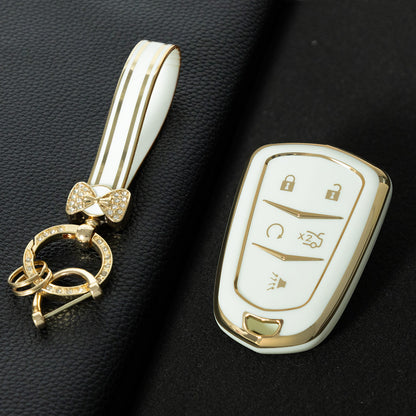 CAA2T1 White-Gold Plating Car Key Cover Suitable for Cadillac Keycase Xt5 Xt4 Xt6 Ct5 Ct6 Ct4 Xts Shell Atsl Car Key Bag keychain