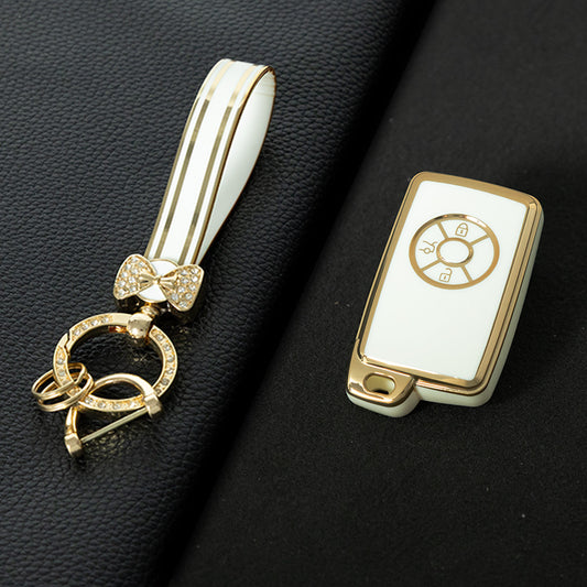 TOO1T1 White-Gold Plating TPU Car Key Case Cover for Toyota Reizhi RAV4 Overlord Previa Latest Designs Car Supplies