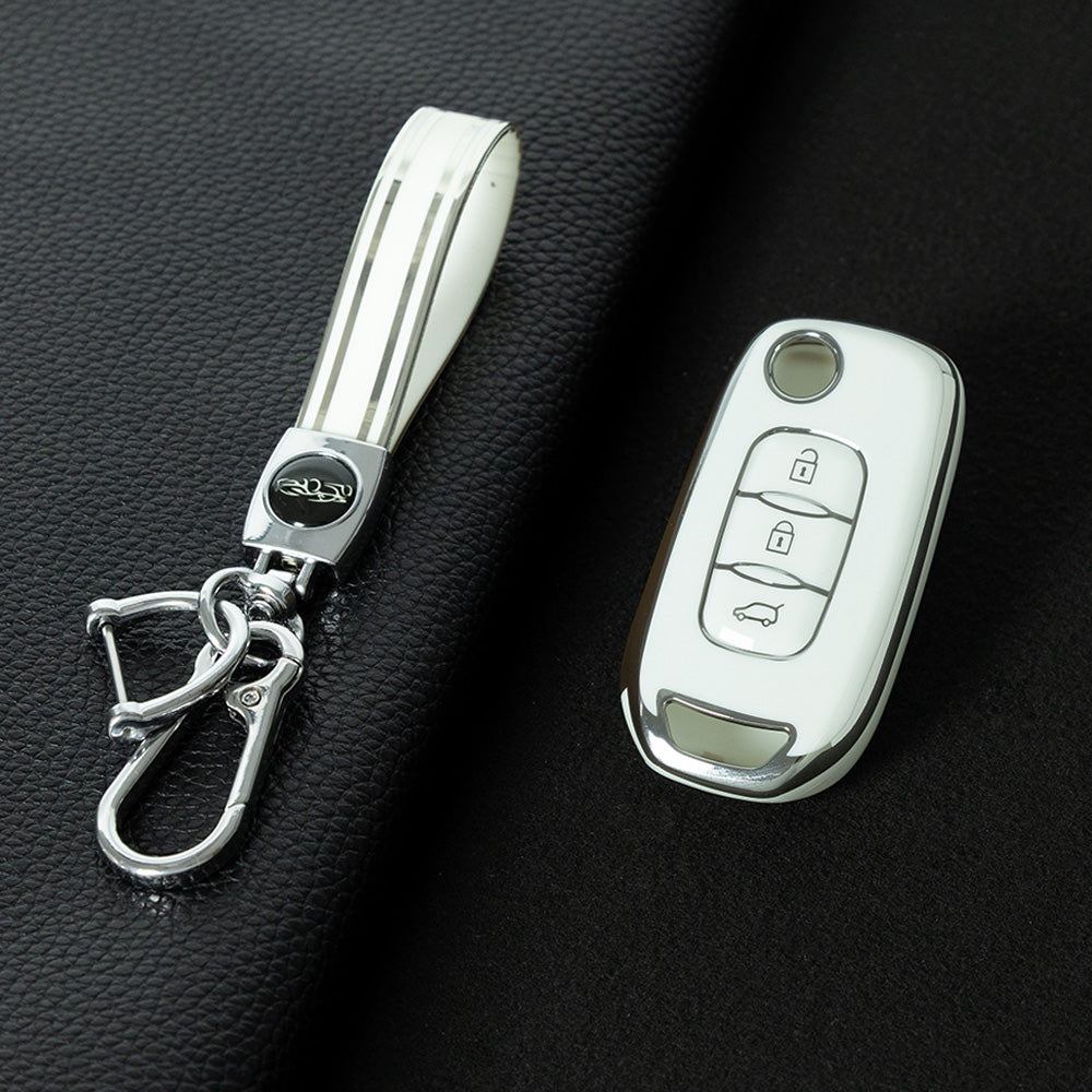 REB1T1 White-Silver Plating Car Key Cover For Renault 3-Button Flip Fob Key Shell Case Remote Cover for Clio Twingo Megane Scenic Laguna Espace Kangoo Safrane Cars