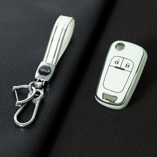 BUE4T1 White-Silver Plating TPU Car Key Case Cover for Chevrolet Malibu Buick Excelle XT GT Lacrosse Encore