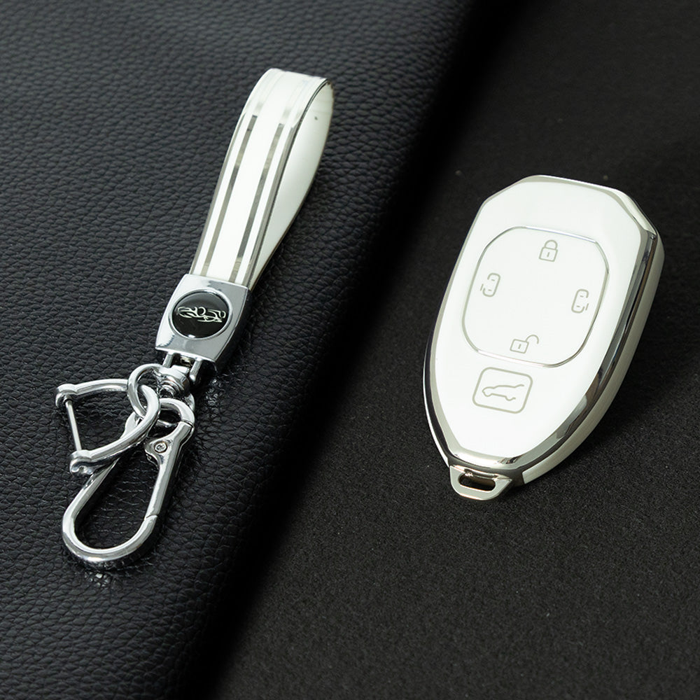 TRE2T1 White-Silver Plating TPU Car Key Cover Fob for GAC Trumpchi GS7 GS8 GM8 GS5 GA6 GM6