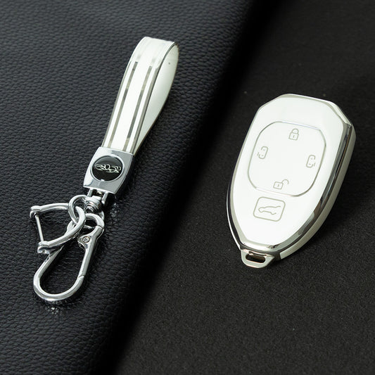 TRE2T1 White-Silver Plating TPU Car Key Cover Fob for GAC Trumpchi GS7 GS8 GM8 GS5 GA6 GM6