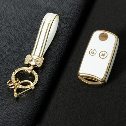 HOE2T1 White-Gold Plating TPU Car Key Case Cover for Honda for Acura TL TSX ZDX RSX 2 Button
