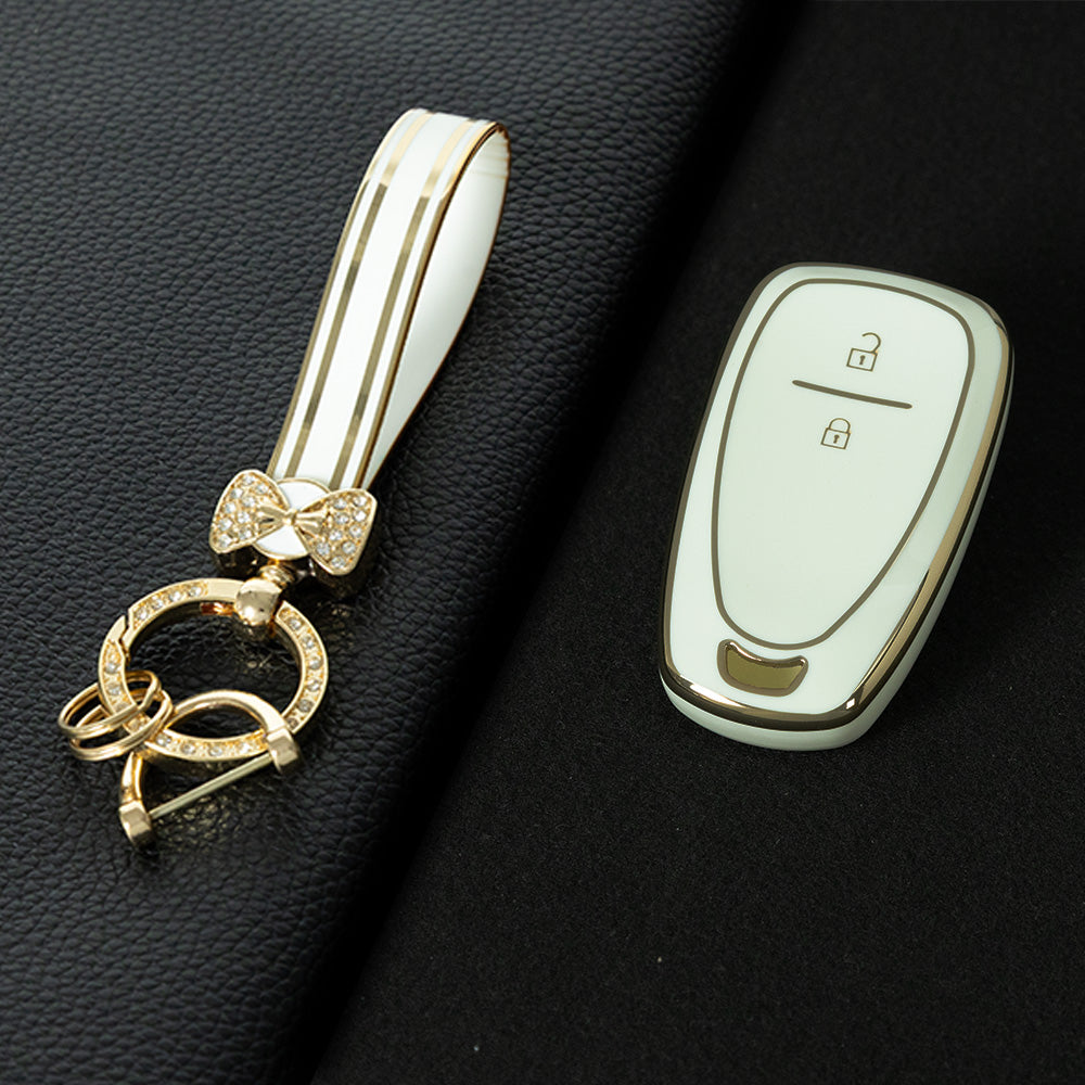CEA7T1 White-Gold Plating TPU Car Key Cover for Chevrolet Cruze Key Cover Chevy Camaro Cruze Malibu XL TRAX EQUINOX
