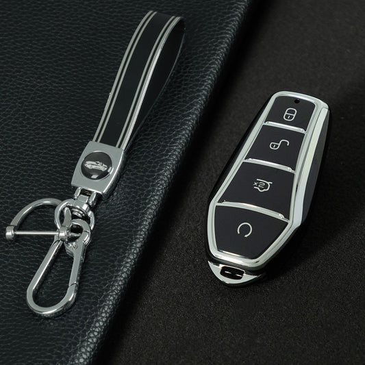 BYD1T1 Black-Silver Plating Car Key Cover For BYD E2/E3/Song PRO/Yuan Plus/Dolphin Remote Key FOB Cover Accessories