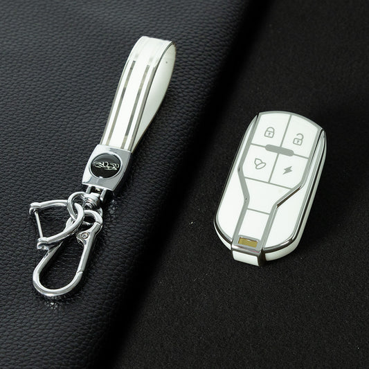 TLA1T1 White-Silver Plating Luxury TPU Key Protection Cover for TAILG Universal Electric Bike Keys