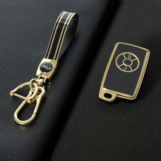 TOO2T1 Black-Gold Plating TPU Car Key Case Cover For Toyota Vanguard Previa Estima Alphard Vellfire Voxy RAV4