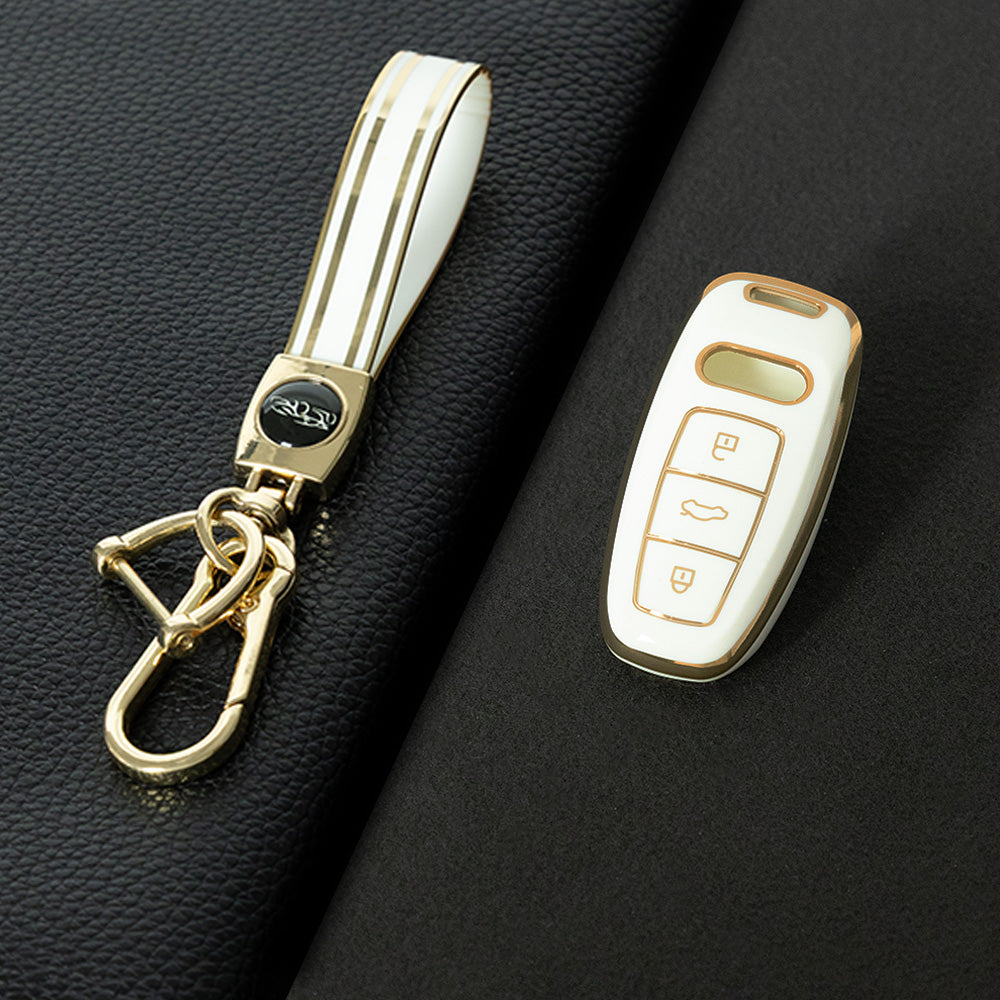 AUC1T1 White-Gold Plating Car Key Cover Premium Soft TPU Car Key Case Cover Shell Accessory for Audi A6L A4L Q5L A6 A8 Q7 New Key Rings Keychain Bag