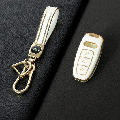 AUC1T1 White-Gold Plating Car Key Cover Premium Soft TPU Car Key Case Cover Shell Accessory for Audi A6L A4L Q5L A6 A8 Q7 New Key Rings Keychain Bag
