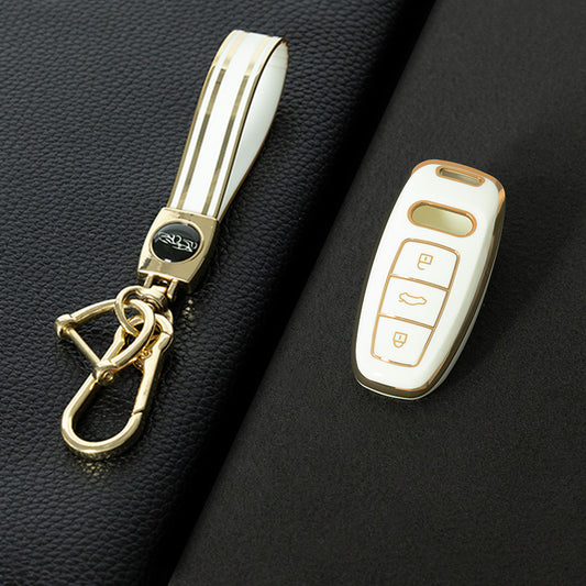 AUC1T1 White-Gold Plating Car Key Cover Premium Soft TPU Car Key Case Cover Shell Accessory for Audi A6L A4L Q5L A6 A8 Q7 New Key Rings Keychain Bag