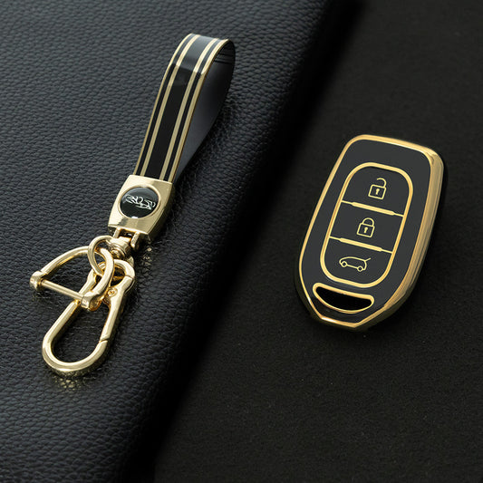 REC1T1 Black-Gold Plating 3button Soft TPU Car Remote Key Cover Case for Renault Kwid Traffic Symbol Dacia Sandero Logan Duster 2016 - 2018