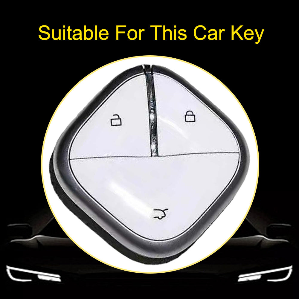 WUG2T1 White-Silver Plating Car Key Cover Soft TPU Car Key Case Cover Shell Sleeve for SGMW WULING Airev Baojun KiWiEV Bingguo SUNSHINE MINI EV Key Rings Keychain Bag