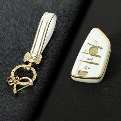BMB3T1 White-Gold Plating Car Key Cover For BMW 1 2 3 4 5 6 7 Series X1 X2 X3 X5 X6 X7 Smart Key Ring Holder Keychain Car Accessories