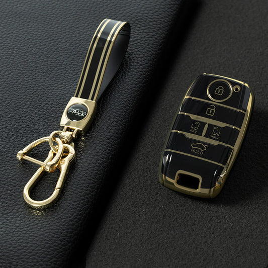 KIC4T1 Black-Gold Plating TPU Car Key Case Cover for KIA K5 KX3 KX5 KX7 K4 Sportage R Sorento