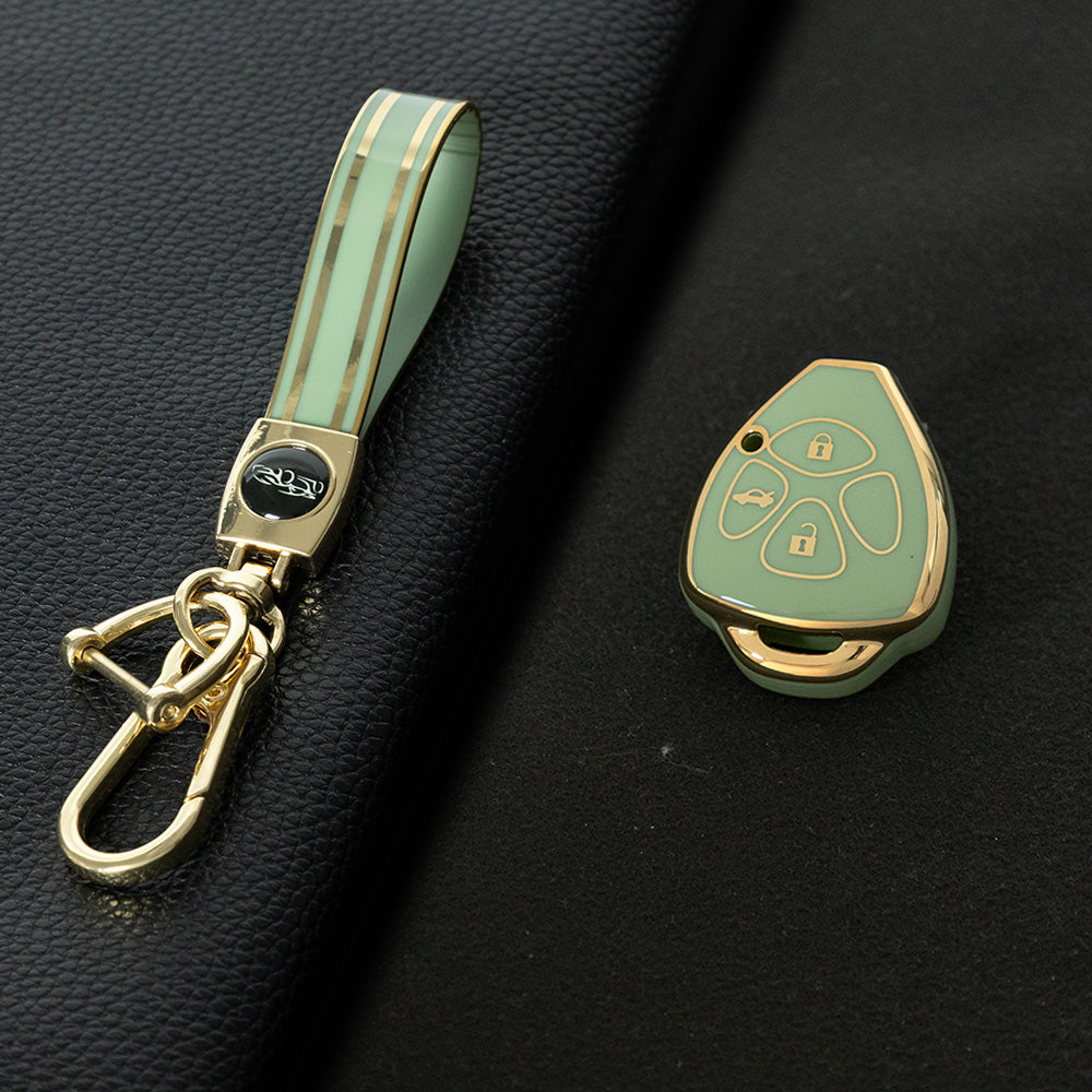 TOG3T1 Green-Gold Plating Soft TPU Car Key Case Cover for Toyota Camry Highlander Crown Prado Land Cruiser Vitz Prius Corolla Accessories