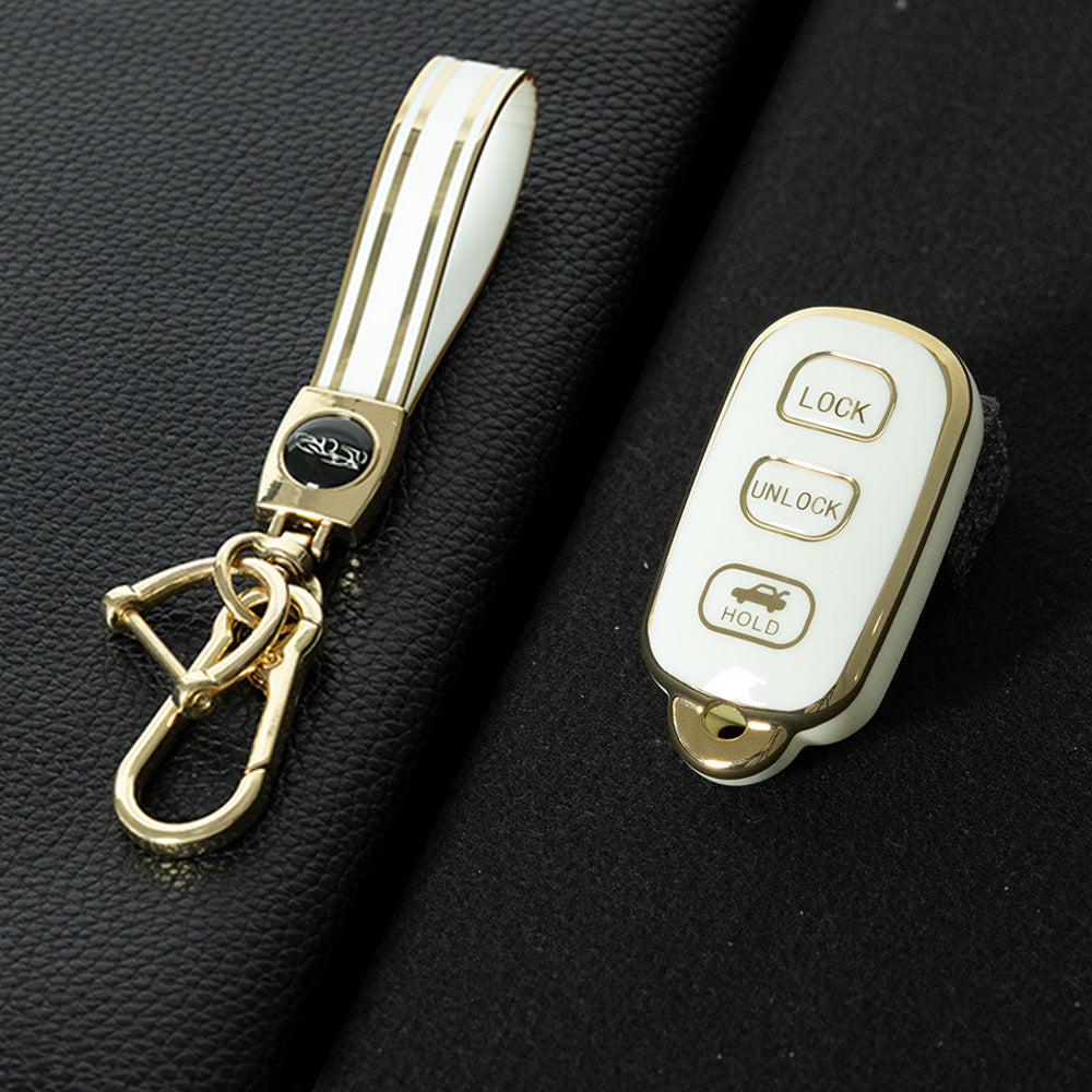 TOM3T1 White-Gold Plating TPU Car Key Case Cover for Toyota Camry Sequoia Levin Harrier