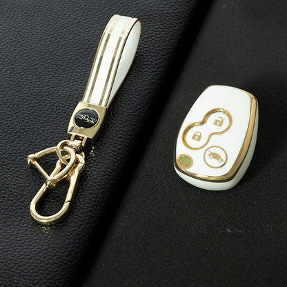 RED1T1 White-Gold Plating TPU Car Key Case Cover for Renault Koleos Kadjar Trafic Logan Dacia Modus