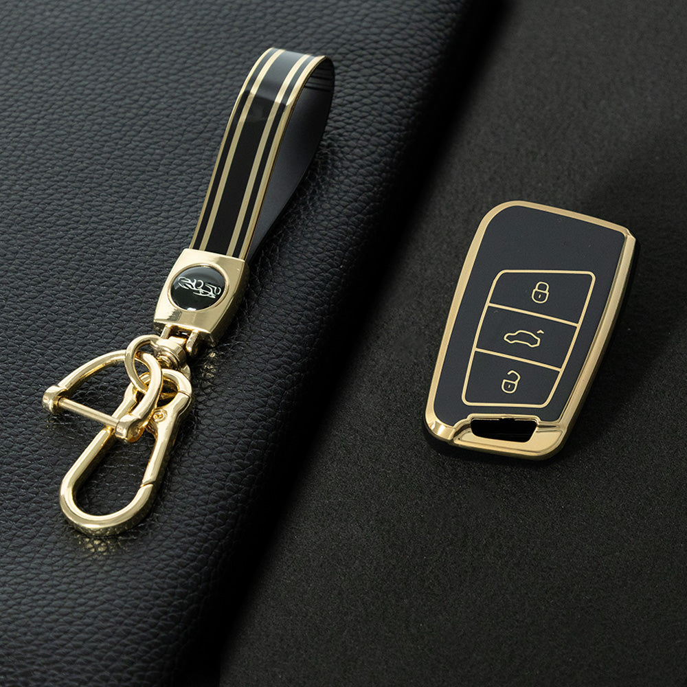 VOD1T1 Black-Gold Plating Car Key Cover For VW Polo Lavda Jetta Beetle Passat B5 B6 B7 Bora Santana Tiguan Car Key Cover