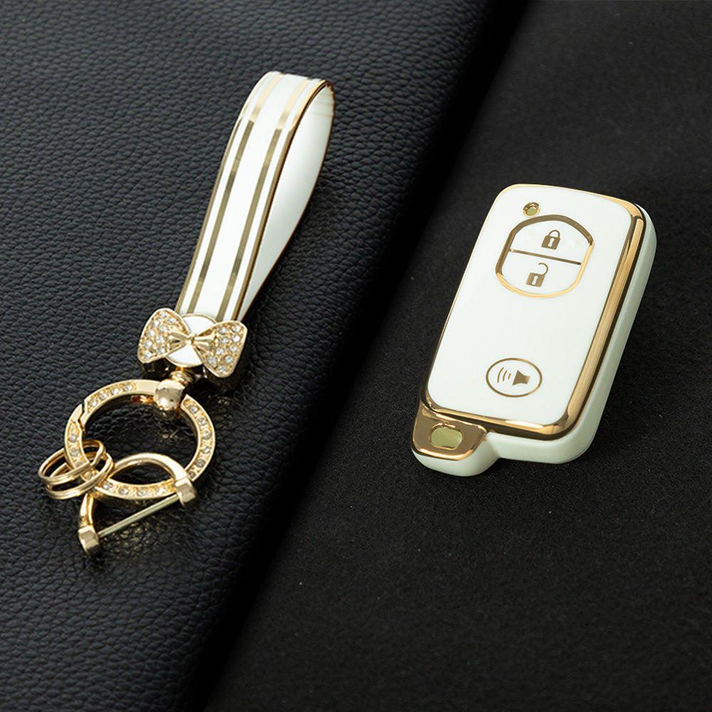 TOG3T1 White-Gold Plating Soft TPU Car Key Case Cover for Toyota Camry Highlander Crown Prado Land Cruiser Vitz Prius Corolla Accessories