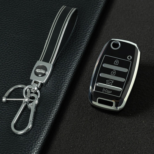 KIE2T1 Black-Silver Plating Golden Line TPU Key Case Cover for Rio 3 K2 Ceed Cerato K3 Sportage 4 Picanto K5 Optima Sorento Forte Stinger 2017 2018