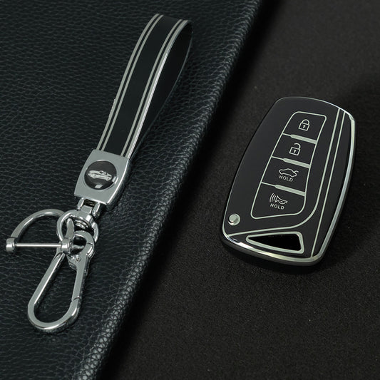 HYH2T1 Black-Silver Plating Premium Soft TPU Car Key Case Cover Shell for Hyundai Elantra KIA K2 K3 K4 KX5 Forte Sorento Sportage