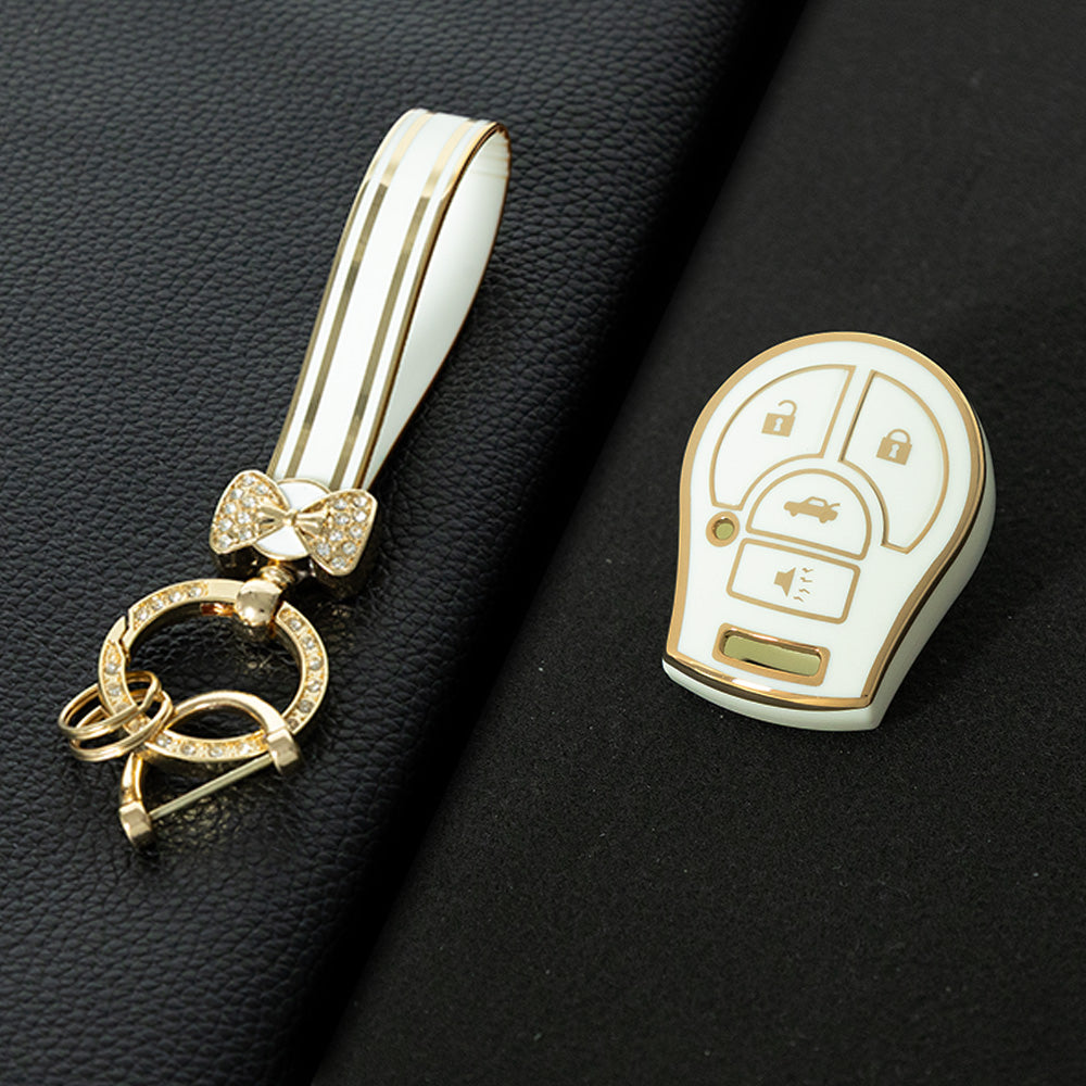 NIE4T1 White-Gold Plating TPU Car Key Cover for Nissan Sylphy MARCH TIIDA X-TRAIL Qashqai KICKS SUNNY