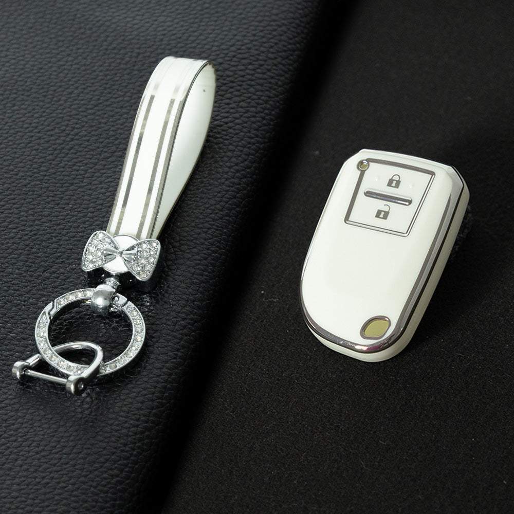 TOI2T1 White-Silver Plating  2 Buttons TPU Car Key Cover Case for Toyota Yaris HAIs 2020 Hiace 200 Sienta