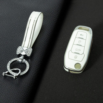FOA7T1 White-Silver Plating Car Key Cover for Ford Fusion Fiesta Escort Mondeo Everest Ranger