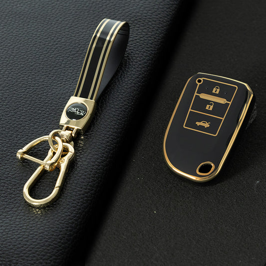 TOI1T1 Black-Gold Plating 3 Buttons TPU Car Key Cover Case for Toyota Yaris HAIs 2020 Hiace 200 Sienta