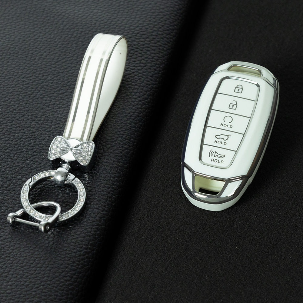 HYS2T1 White-Silver Plating Premium Soft TPU Car Key Case Cover Shell for Hyundai IX25 IX35 MISTRA Elantra Tucson Sonata VERNA LAFESTA