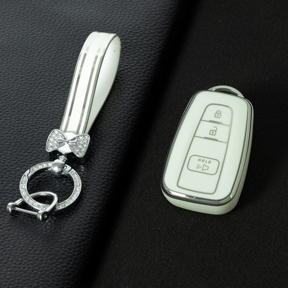 TOB3T1 White-Silver Plating Key case for Toyota Key Shells Noah 80/Voxy 80/Harrier 60/Esquaire/New Sienta Car Key Case TPU Protect Cover Carkey Shells