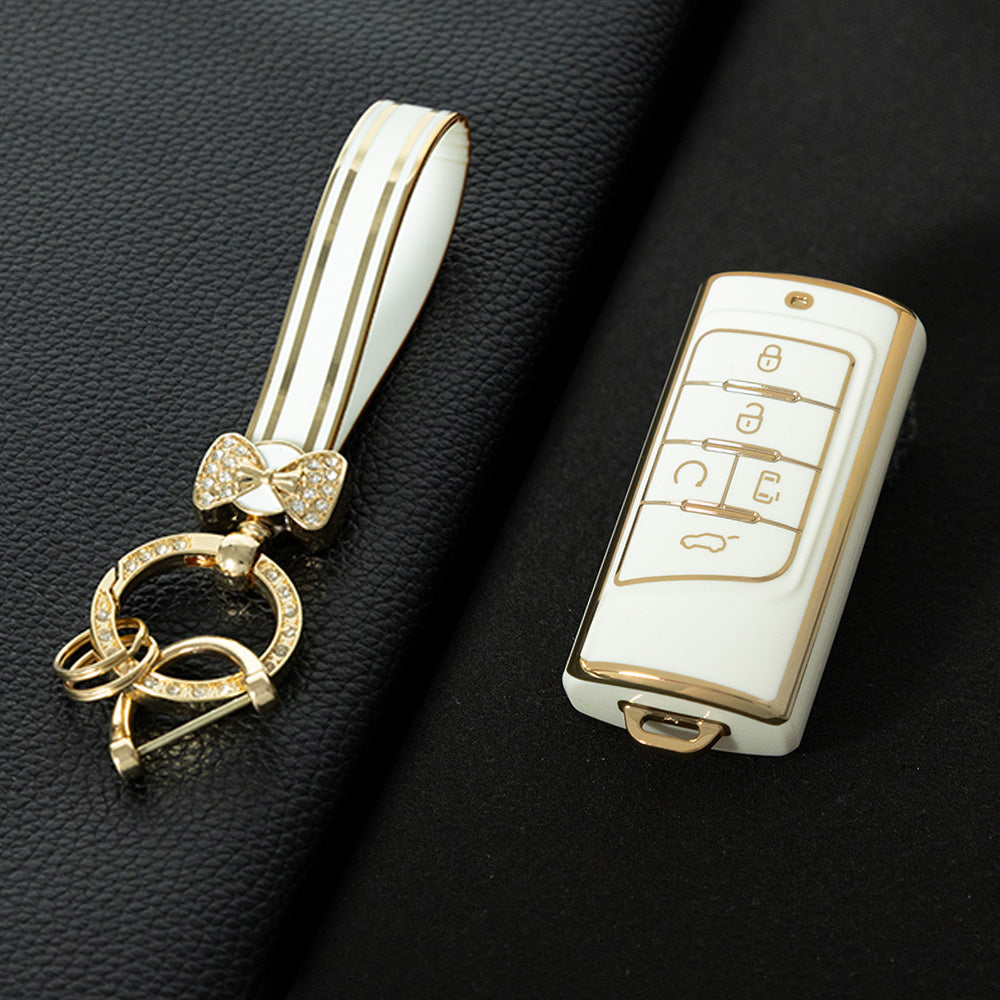 TRA1T1 White-Gold Plating New Soft TPU Car Remote Key Case Cover Holder for GAC Trumpchi GS4 GM8 GA3 GA6 SGS7 GA4 GS5 GS3 Legend GS8 Auto Accessories