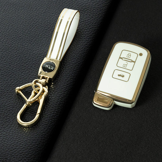 TOD1T1 White-Gold Plating Soft TPU Remote Car Key Case for Toyota Camry Corolla RAV4 Highlander Avalon 2015 - 2017 4 Buttons Cover Shell Holder