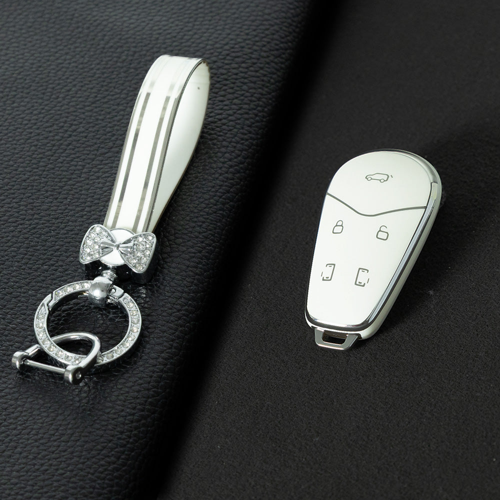 VYB1T1 White-Silver Plating TPU Car Key Case Cover for VOYAH Lantu Dreamer Free DREAMPOWER Key