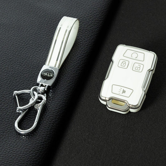 CEC1T1 White-Silver Plating New Car Key Cover Case Fob for Chevrolet Suburban Silverado GMC Terrain Yukon Tahoe Sierra Smart Auto Accessories Key Ring