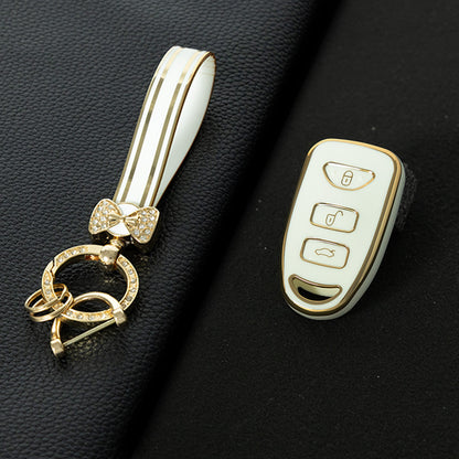 HYJ2T1 White-Gold Plating New TPU Car Key Case Cover Shell for Hyundai Kia Tucson Sonata Santa FE Carens