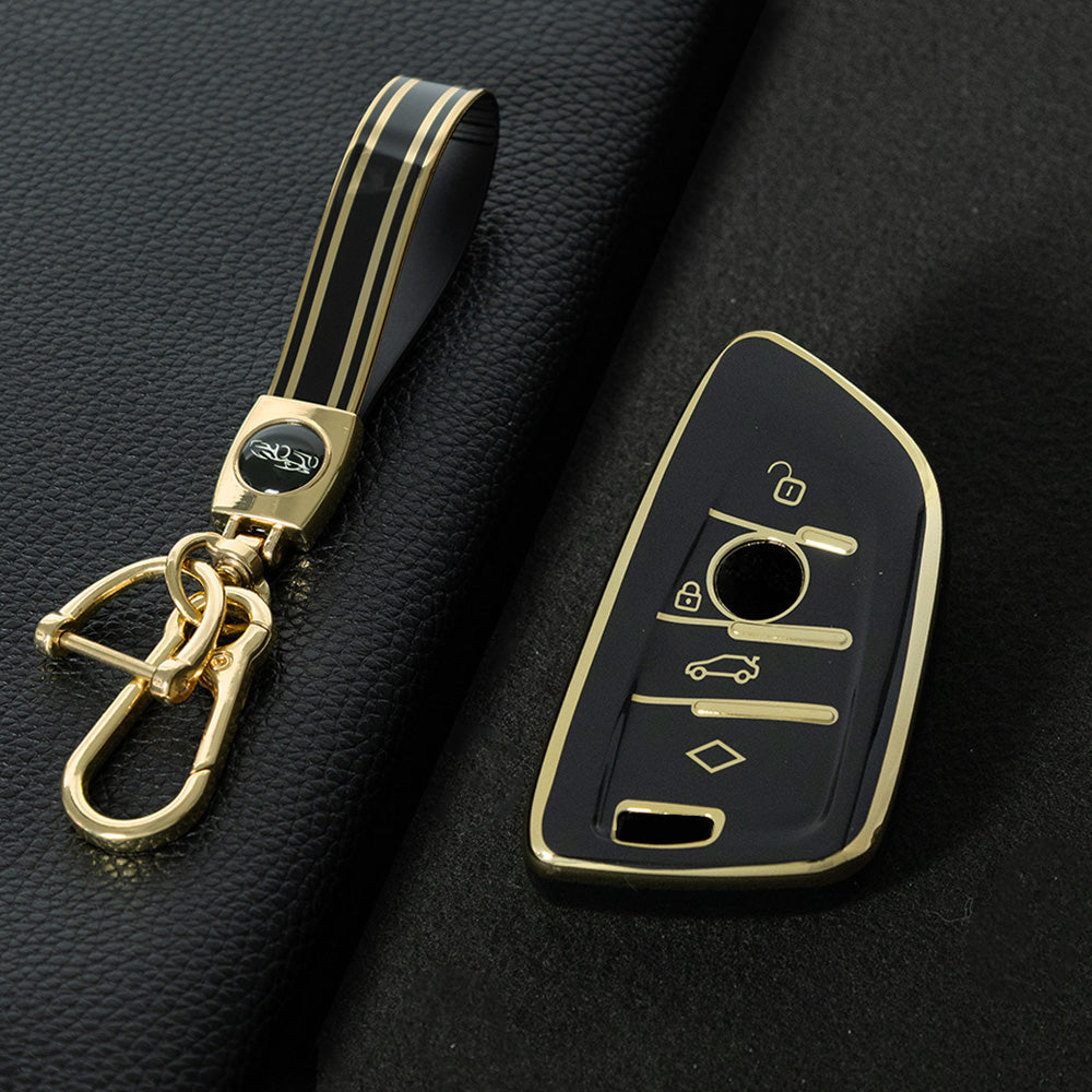 BMB1T1 Black-Gold Plating Car Key Cover For BMW 1 2 3 4 5 6 7 Series X1 X2 X3 X5 X6 X7 Smart Key Ring Holder Keychain Car Accessories