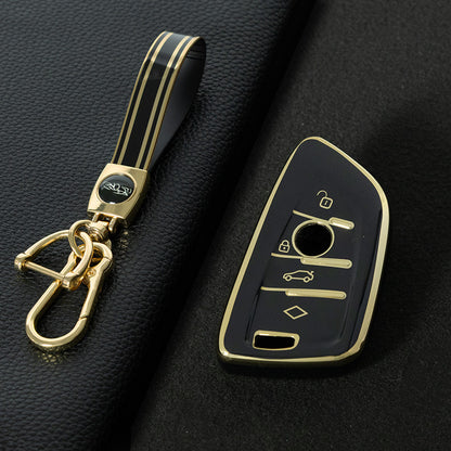 BMB1T1 Black-Gold Plating Car Key Cover For BMW 1 2 3 4 5 6 7 Series X1 X2 X3 X5 X6 X7 Smart Key Ring Holder Keychain Car Accessories