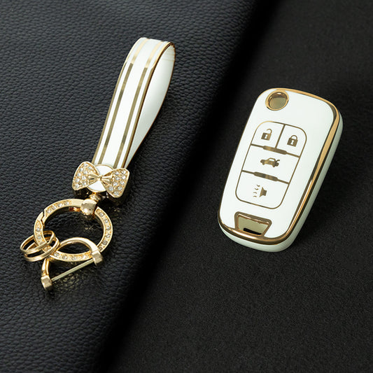 BUE2T1 White-Gold Plating TPU Protective Car Key Fob Cover Shell Buick Chevrolet Cruze Vauxhall Mokka Encore Blazer Model Suitable Key Accessories